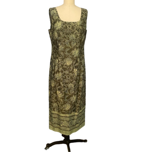Peruvian Connection Olive Batik Print Midi Dress – Size 10